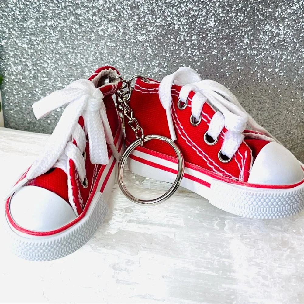 MINI SNEAKER KEYRINGS set of 2 RED running shoes Athlete Trainers his & hers set